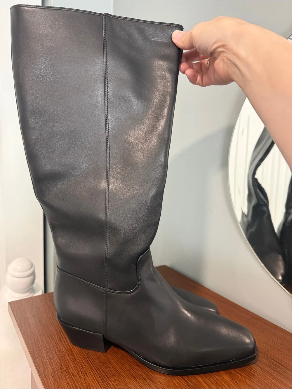 Nordstrom Black Leather “Turner” Knee-High Block Heel Boots